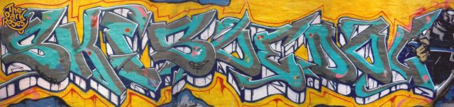 Detail: Magnificent Graffiti made by Sonic by DJ Typhoon, Soe by Dozo and Doggie by Doe - The Dark Roses - Glostrup, Denmark 1988